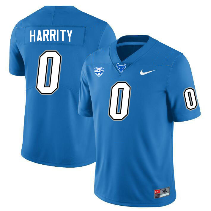 Buffalo Bulls #0 Cole Harrity College Football Jerseys Stitched Sale-Blue